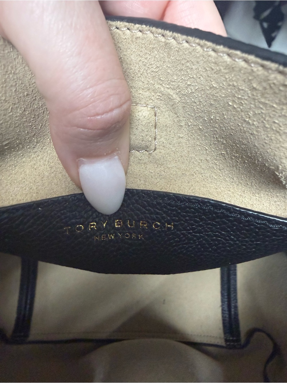 Like NEW - Tory Burch Black Pebbled Leather Drawstring Satchel with Gold-Tone - Picture 12 of 13
